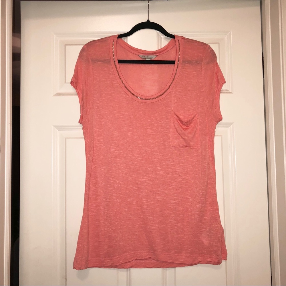 Calvin Klein Coral/Melon Chain Detail Top SzXL ECU